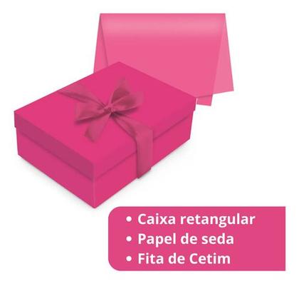 Imagem de Kit Presente Caixa Média 35x25cm Rosa Seda Fita Laço Rosa