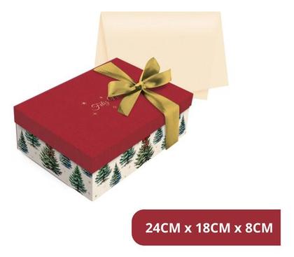 Imagem de Kit Presente Caixa Peq 24x18cm Feliz Natal Seda Fita Laço Vermelho