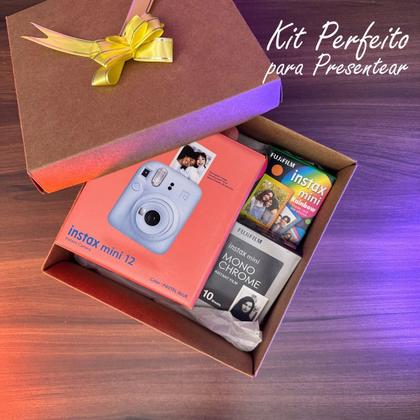 Imagem de Kit Presente Câmera Instax Mini 12 com Filme Preto Branco + Filme Rainbow Azul