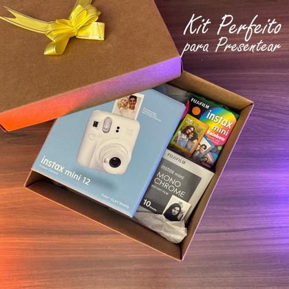Imagem de Kit Presente Câmera Instax Mini 12 com Filme Preto Branco + Filme Rainbow Branca
