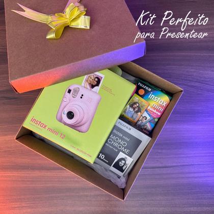 Imagem de Kit Presente Câmera Instax Mini 12 com Filme Preto Branco + Filme Rainbow Rosa