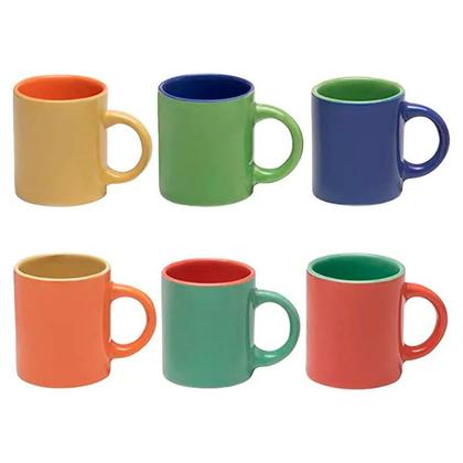 Imagem de Kit Presente Jogo 6pçs Mini Canecas de Café Cerâmica Bicolor Mimo Style Coloridas