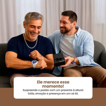 Imagem de Kit Presente Masculino Relógio Analógico Aço Inox com Corrente Grumet Prata Caixa Exclusiva Estilo Casual