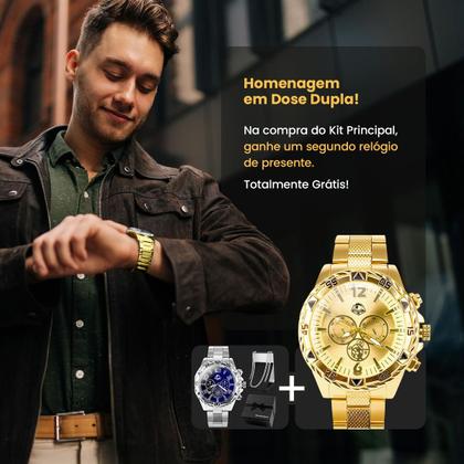 Imagem de Kit Presente Masculino Relógio Analógico Aço Inox com Corrente Grumet Prata Caixa Exclusiva Estilo Casual