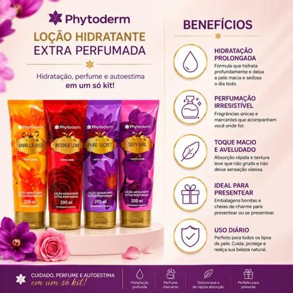 Imagem de Kit Presente Phytoderm Loção Hidratante: Intense Love, Sexy Girl, Pure Secret e Vanilla Kiss 200ml