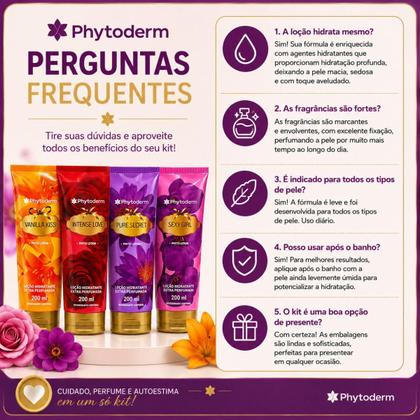 Imagem de Kit Presente Phytoderm Loção Hidratante: Intense Love, Sexy Girl, Pure Secret e Vanilla Kiss 200ml
