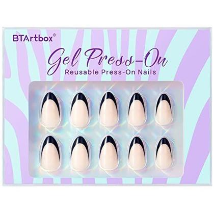 Imagem de Kit Press On Nails Bartbox French Tip Almond Short Black 30