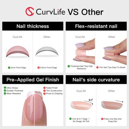 Imagem de Kit Press On Nails Curvlife Soft Gel, 30 unidades, capa completa, azul