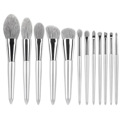 Imagem de Kit Profissional De 12 Pincéis De Maquiagem Com Cerdas Naturais De Cabra Para Base, Pó, Contorno,