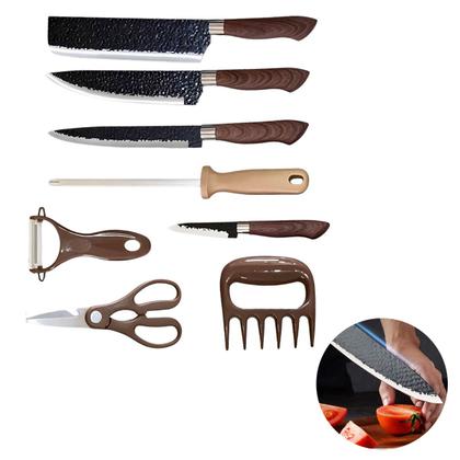 Imagem de Kit Profissional De Facas Conjunto Completo Para Churrasco Com 8 Peças Antiaderente Fio De Navalha