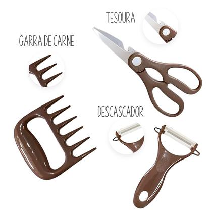 Imagem de Kit Profissional De Facas Conjunto Completo Para Churrasco Com 8 Peças Antiaderente Fio De Navalha