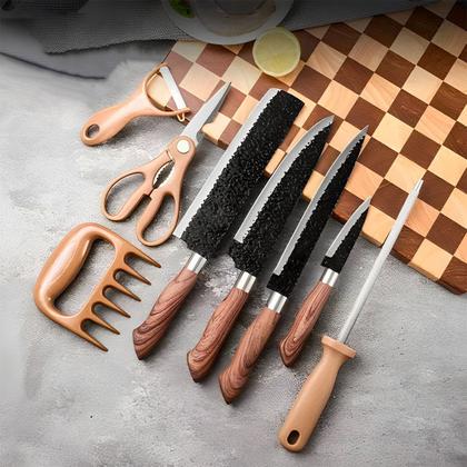 Imagem de Kit Profissional De Facas Conjunto Completo Para Churrasco Com 8 Peças Antiaderente Fio De Navalha