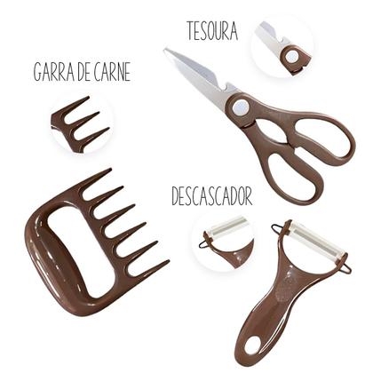 Imagem de Kit Profissional De Facas Conjunto Completo Para Churrasco Com 8 Peças Antiaderente Fio De Navalha