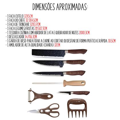 Imagem de Kit Profissional De Facas Conjunto Completo Para Churrasco Com 8 Peças Antiaderente Fio De Navalha