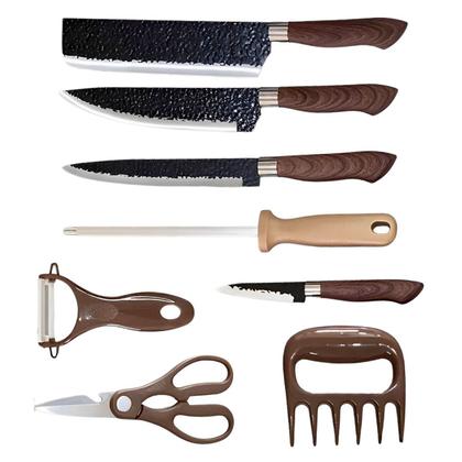 Imagem de Kit Profissional De Facas Conjunto Completo Para Churrasco Com 8 Peças Antiaderente Fio De Navalha