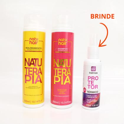 Imagem de Kit Progressiva sem formol + Shampoo Anti-Resíduos Natuterapia + Brinde Protetor Térmico - Natuhair - 300 ml