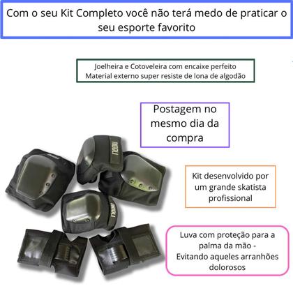 Imagem de Kit Proteção Adulto Skate Patins Bike Longboard Segurança Com Joelheira Cotoveleira Luvas
