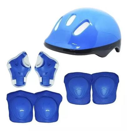 Imagem de Kit Proteção Capacete Joelheira Cotoveleira Infantil Azul