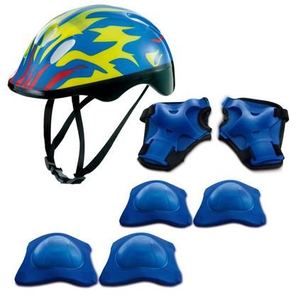 Kit Proteção Infantil Capacete Azul Chamas Skate Patins Bike Acessórios Para Esportes - Zippy Toys Imagem de Kit Proteção Infantil Capacete Azul Chamas Skate Patins Bike Acessórios Para Esportes - Zippy Toys