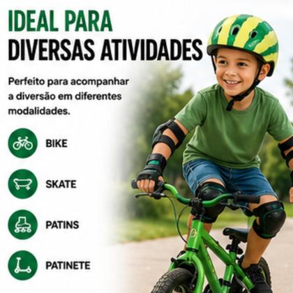 Imagem de Kit Proteção Infantil Monster Capacete Joelheira Cotoveleira Munhequeira Skate Bike Patins Patinete Criança