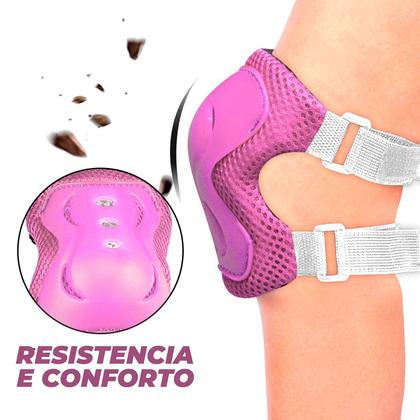 Imagem de Kit Proteção Infantil Rosa 5 Peças Capacete Cotoveleira Joelheira Ajustável