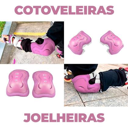 Imagem de Kit Proteção Infantil Rosa 5 Peças Capacete Cotoveleira Joelheira Ajustável