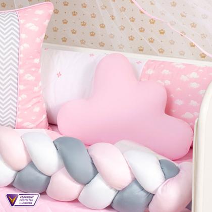 Imagem de Kit Protetor Berço Completo Americano Ovelha Rosa Menina 12 peças com Saia, Edredom e mosquiteiro