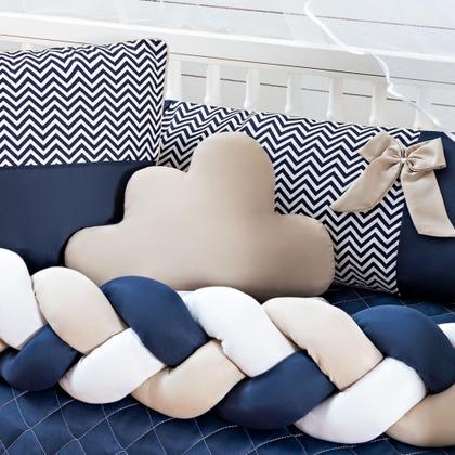 Imagem de Kit Protetor Berço Completo Trançado Menino Doce Bebê Azul Marinho 12 com saia berço e lençol extra