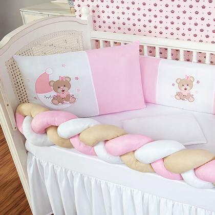 Imagem de Kit Protetor Berço Trança Completo 6 peças Ursinho Lua Principe Vários Modelos 