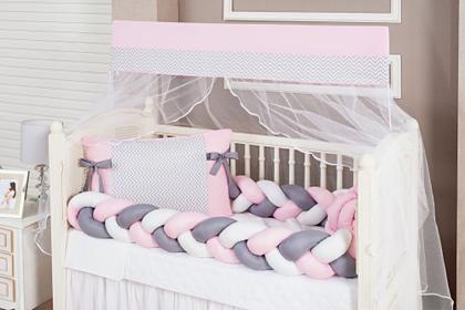 Imagem de Kit Protetor Berço Trança Completo Classic peças com almofada nó 11 peças