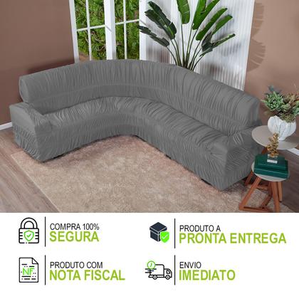 Imagem de Kit Protetor Capa De Sofá Canto 6Lugares Elasticada Cinza