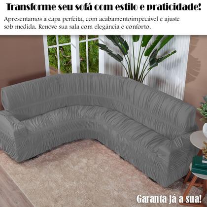 Imagem de Kit Protetor Capa De Sofá Canto 6Lugares Elasticada Cinza