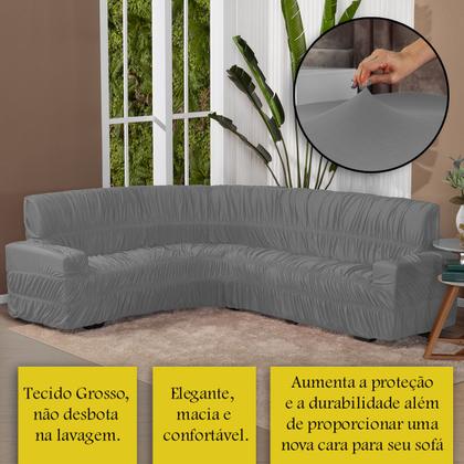 Imagem de Kit Protetor Capa De Sofá Canto 6Lugares Elasticada Cinza
