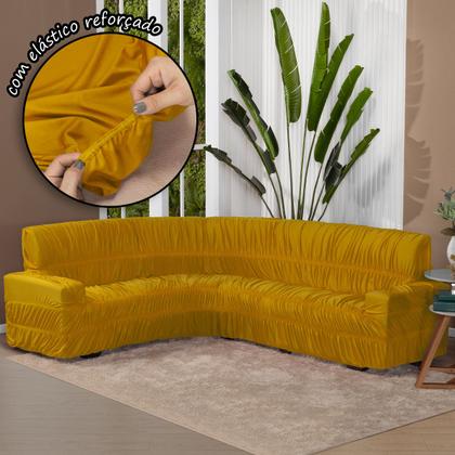 Imagem de Kit Protetor Capa De Sofá Canto 6Lugares Elasticada Mostarda