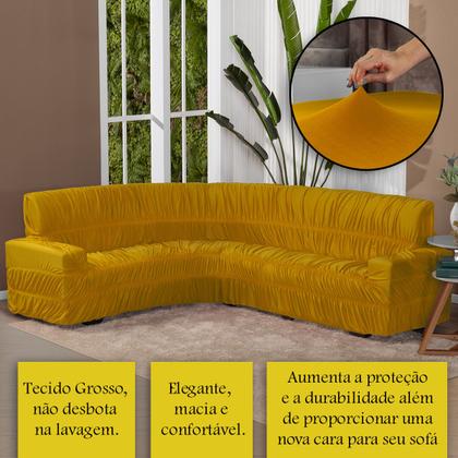 Imagem de Kit Protetor Capa De Sofá Canto 6Lugares Elasticada Mostarda