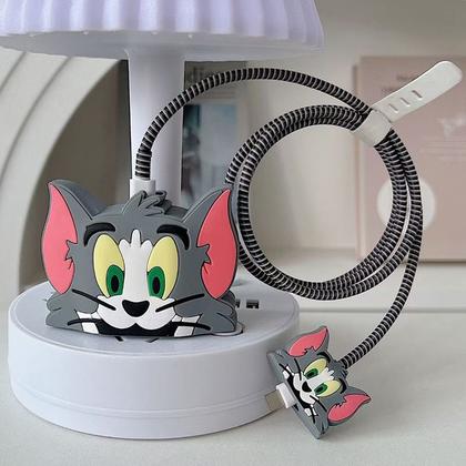Imagem de Kit Protetor De Cabo Usb E Capa Carregador Celular Tom Jerry