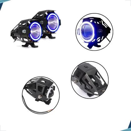 Imagem de Kit Protetor de Carenagem + Par Farol de Milha U7 Angel Eye Azul Moto Titan/Fan/Start 160 2025