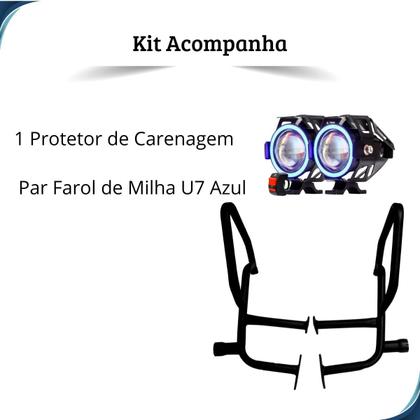 Imagem de Kit Protetor de Carenagem + Par Farol de Milha U7 Angel Eye Azul Moto Titan/Fan/Start 160 2025