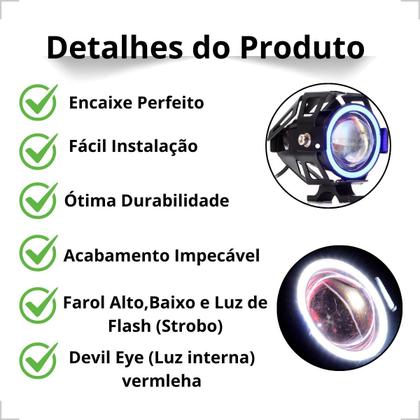 Imagem de Kit Protetor de Carenagem + Par Farol de Milha U7 Angel Eye Azul Moto Titan/Fan/Start 160 2025
