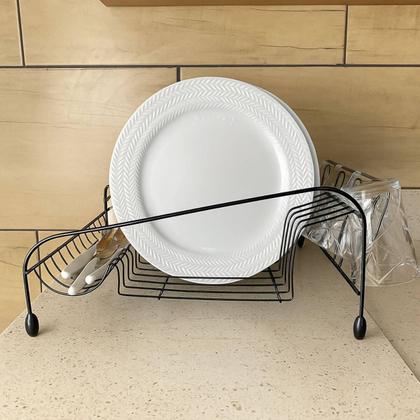 Imagem de Kit Protetor de Pia e Escorredor de Louças Pratos Talheres Copos Preto Organizador Bancada Cozinha