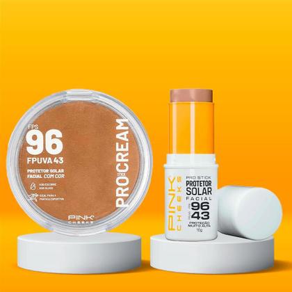 Imagem de Kit Protetor Solar Pink Cheeks - Pro Stick Pro20 com Cor + Pro Cream FPS96 para Pele Clara