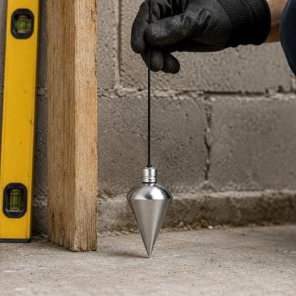 Imagem de Kit Prumo Metal De Centro 300 Gramas Profissional Construcao Parede Pedreiro Acabamento Cromado Completo