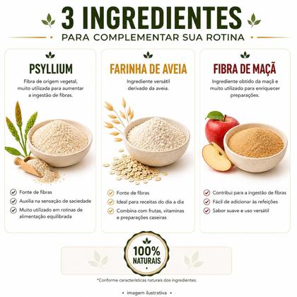 Imagem de Kit Psyllium Farinha de Aveia Fibra de Maçã 100g Cada Natural