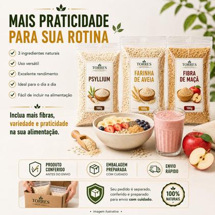 Imagem de Kit Psyllium Farinha de Aveia Fibra de Maçã 100g Cada Natural