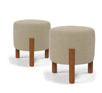 Imagem de Kit Puf,Puff Sala Redondo Thor Cores Bege ou Cinza Pés Palitos Madeira Maciça Luxo