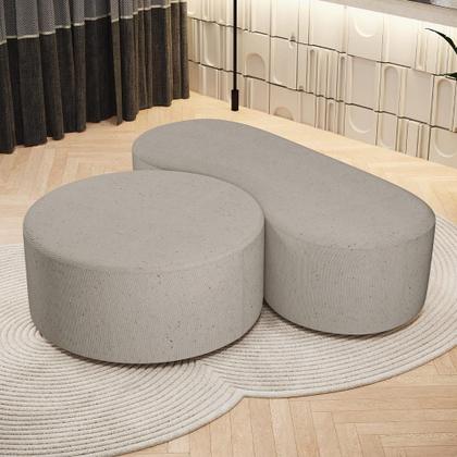 Imagem de Kit Puff Redondo Lola e Puff Recamier Orgânico Orbit W01 Linho Bege - Lyam Decor