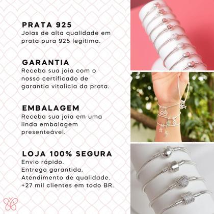Imagem de Kit Pulseira Coração Cravejado Trava de Segurança Cravejada Prata 925