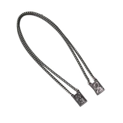 Imagem de Kit Pulseira Masculina Estilo Terço Cruz Crucifixo + Corrente Escapulário Grafite