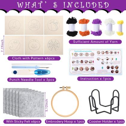 Imagem de Kit Punch Needle Coaster Yaomiao Halloween, 6 unidades com ferramentas