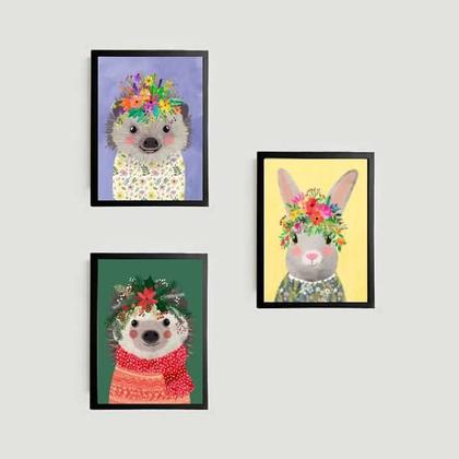 Imagem de Kit Quadro Decorativo Bichinhos Com Coroa 45x34cm 3 Peças